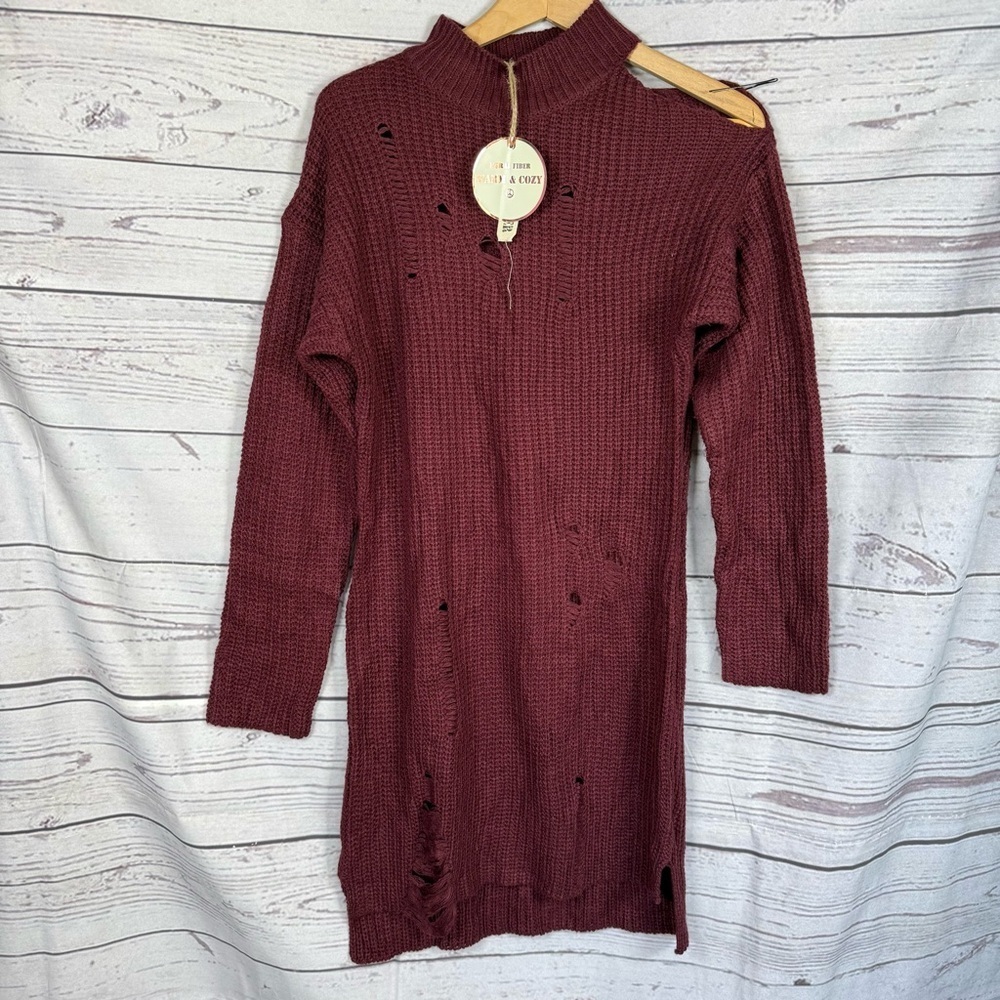 Moral Fiber Women’s Sweater Dress destructed  Burgundy Size M